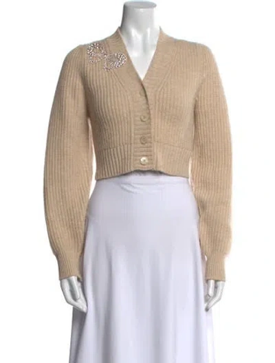 Pre-owned Loveshackfancy Wool V-neck Sweater In Neutral