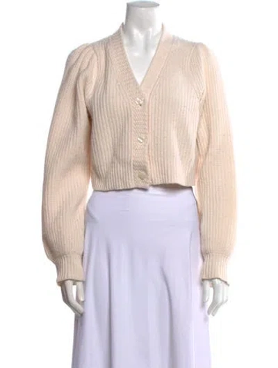 Pre-owned Loveshackfancy Wool V-neck Sweater In Neutral