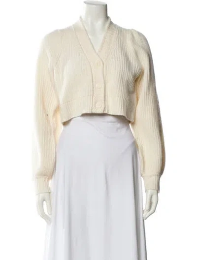Pre-owned Loveshackfancy Wool V-neck Sweater In Neutral