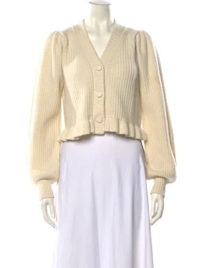 Pre-owned Loveshackfancy Wool V-neck Sweater In Neutral