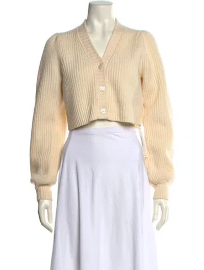 Pre-owned Loveshackfancy Wool V-neck Sweater In Neutral
