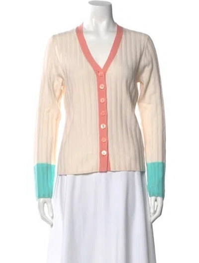 Pre-owned Loveshackfancy Wool V-neck Sweater In Neutral