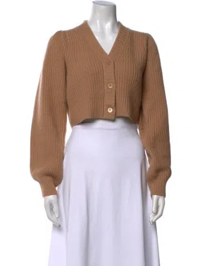 Pre-owned Loveshackfancy Wool V-neck Sweater In Neutral