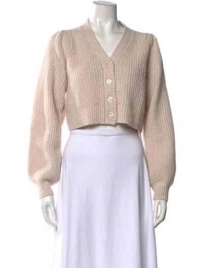 Pre-owned Loveshackfancy Wool V-neck Sweater In Neutral