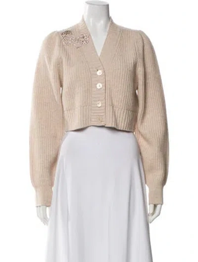 Pre-owned Loveshackfancy Wool V-neck Sweater In Neutral