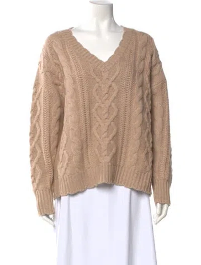 Pre-owned Loveshackfancy Wool V-neck Sweater In Neutral