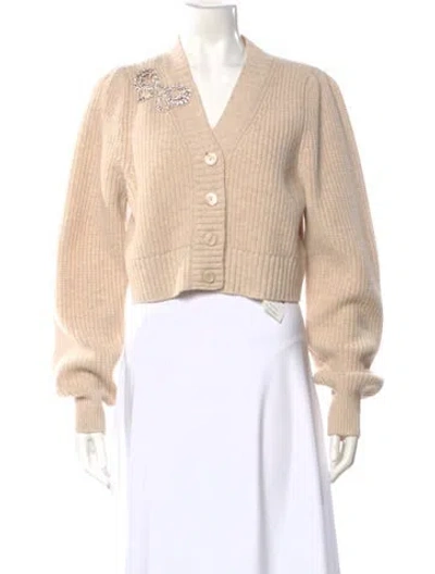 Pre-owned Loveshackfancy Wool V-neck Sweater In Neutral
