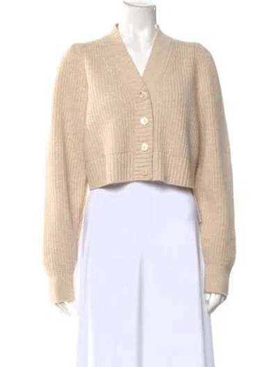 Pre-owned Loveshackfancy Wool V-neck Sweater In Neutral