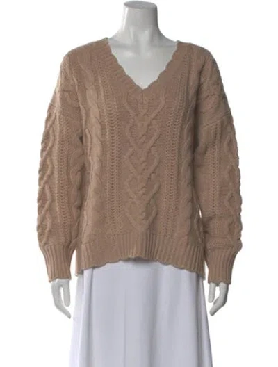 Pre-owned Loveshackfancy Wool V-neck Sweater In Neutral