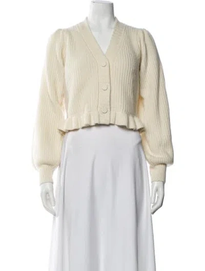 Pre-owned Loveshackfancy Wool V-neck Sweater In Neutral