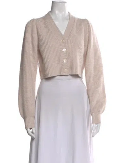 Pre-owned Loveshackfancy Wool V-neck Sweater In Neutral