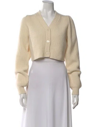 Pre-owned Loveshackfancy Wool V-neck Sweater In Neutral