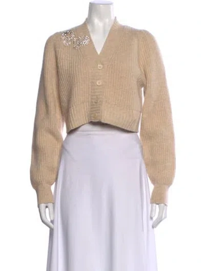 Pre-owned Loveshackfancy Wool V-neck Sweater In Neutral