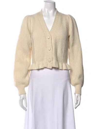 Pre-owned Loveshackfancy Wool V-neck Sweater In Neutral