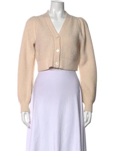 Pre-owned Loveshackfancy Wool V-neck Sweater In Neutral