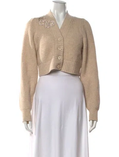 Pre-owned Loveshackfancy Wool V-neck Sweater In Neutral
