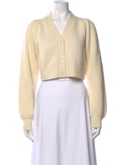 Pre-owned Loveshackfancy Wool V-neck Sweater In Neutral