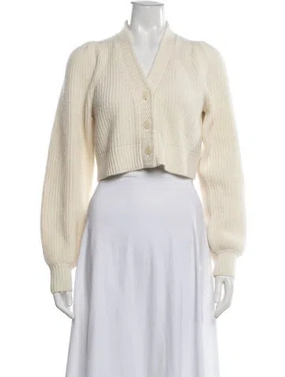 Pre-owned Loveshackfancy Wool V-neck Sweater In Neutral