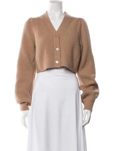 Pre-owned Loveshackfancy Wool V-neck Sweater In Neutral