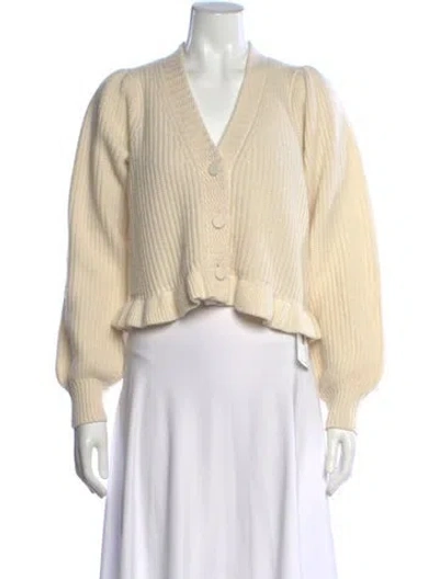 Pre-owned Loveshackfancy Wool V-neck Sweater In Neutrals