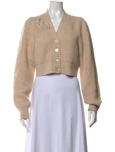 Pre-owned Loveshackfancy Wool V-neck Sweater In Neutrals