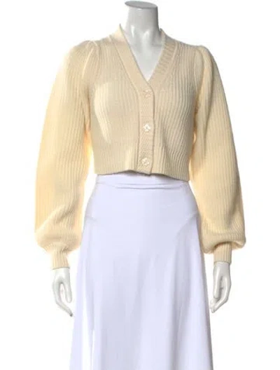 Pre-owned Loveshackfancy Wool V-neck Sweater In Neutrals