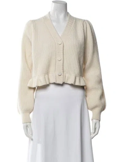 Pre-owned Loveshackfancy Wool V-neck Sweater In Neutrals