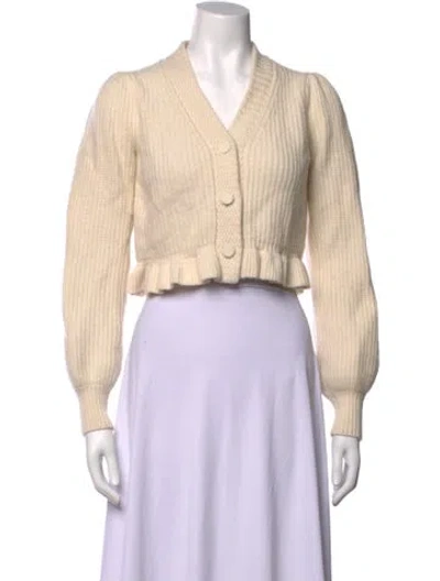 Pre-owned Loveshackfancy Wool V-neck Sweater In Neutrals