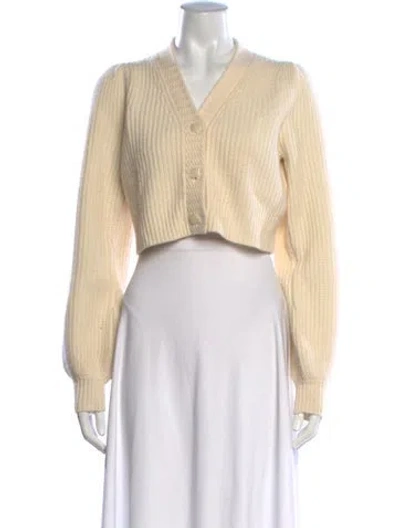 Pre-owned Loveshackfancy Wool V-neck Sweater In Neutrals