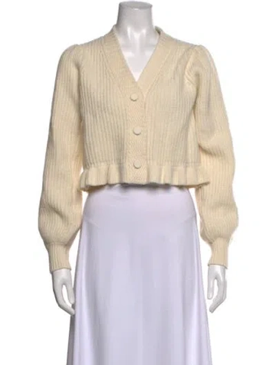 Pre-owned Loveshackfancy Wool V-neck Sweater In Neutrals
