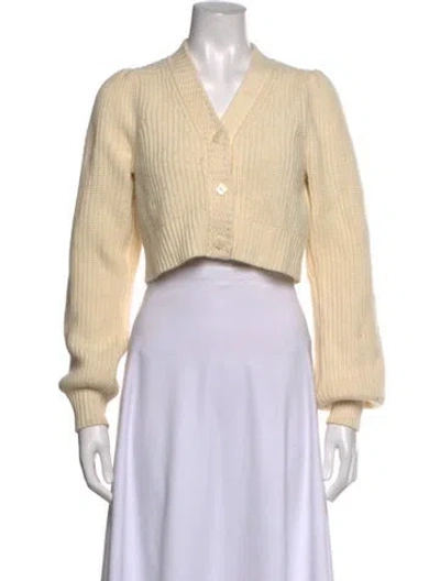 Pre-owned Loveshackfancy Wool V-neck Sweater In Neutrals