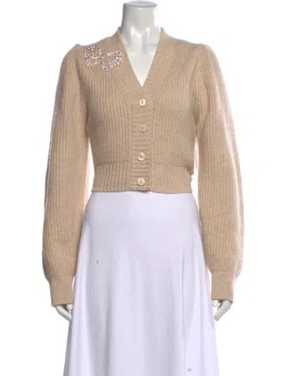Pre-owned Loveshackfancy Wool V-neck Sweater In Neutrals