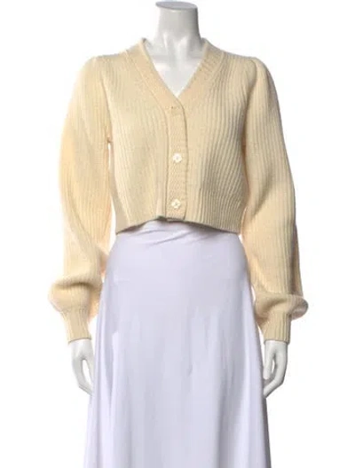 Pre-owned Loveshackfancy Wool V-neck Sweater In Neutrals
