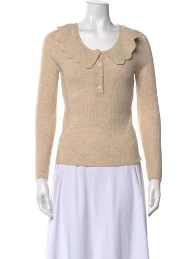 Pre-owned Loveshackfancy Wool V-neck Sweater In Neutrals