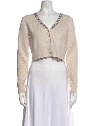 Pre-owned Loveshackfancy Wool V-neck Sweater In Neutrals