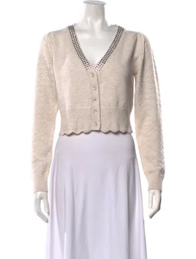 Pre-owned Loveshackfancy Wool V-neck Sweater In Neutrals
