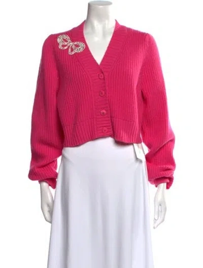 Pre-owned Loveshackfancy Wool V-neck Sweater In Pink