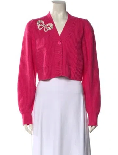 Pre-owned Loveshackfancy Wool V-neck Sweater In Pink