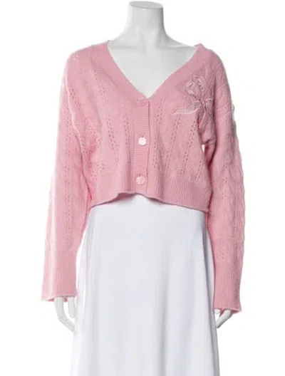 Pre-owned Loveshackfancy Wool V-neck Sweater In Pink