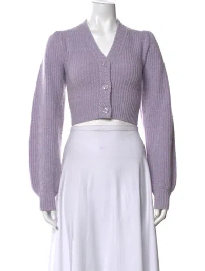 Pre-owned Loveshackfancy Wool V-neck Sweater In Purple