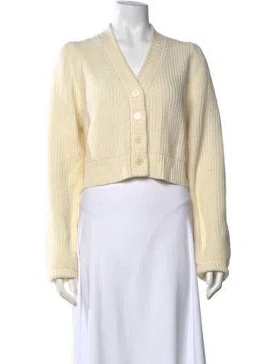 Pre-owned Loveshackfancy Wool V-neck Sweater W/ Tags In Neutrals