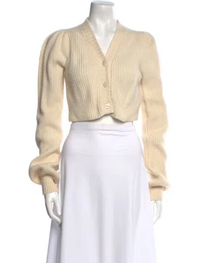 Pre-owned Loveshackfancy Wool V-neck Sweater In White