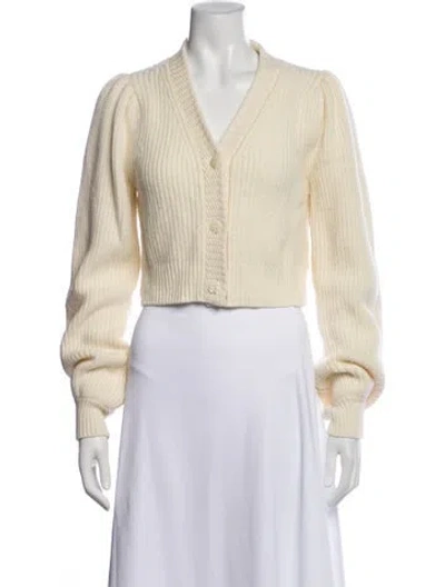 Pre-owned Loveshackfancy Wool V-neck Sweater In White