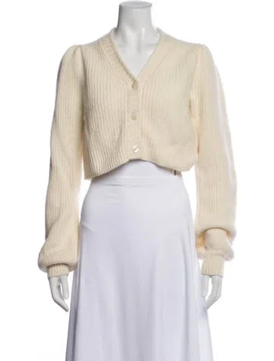 Pre-owned Loveshackfancy Wool V-neck Sweater In White