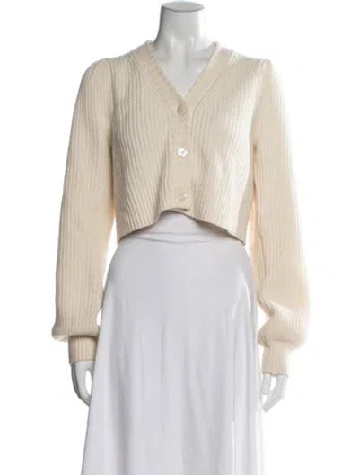 Pre-owned Loveshackfancy Wool V-neck Sweater In White