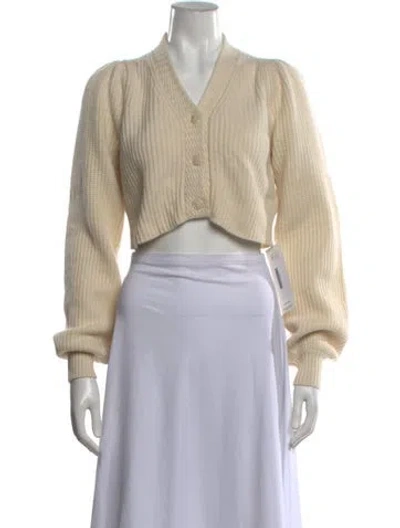 Pre-owned Loveshackfancy Wool V-neck Sweater In White