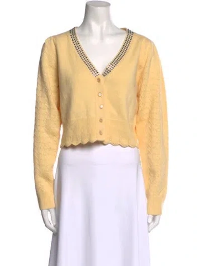 Pre-owned Loveshackfancy Wool V-neck Sweater In Yellow