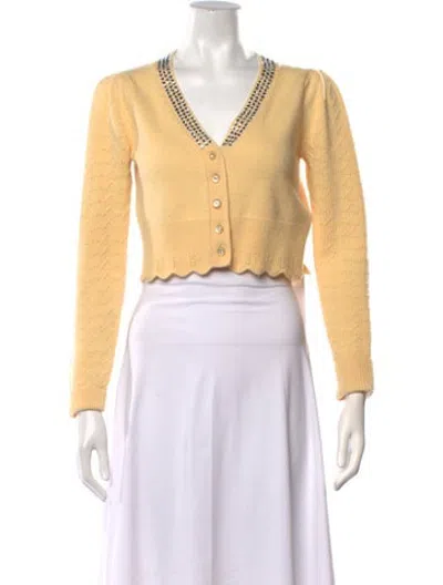 Pre-owned Loveshackfancy Wool V-neck Sweater In Yellow