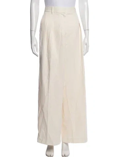 Pre-owned Loveshackfancy Wool Wide Leg Pants In Neutral