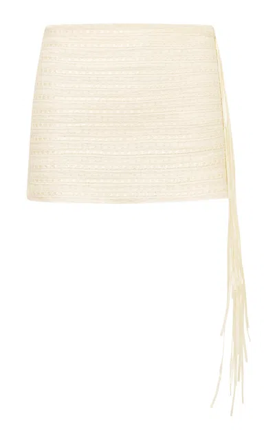 Loveshackfancy Wyana Ribbon-tweed Mini Skirt In White
